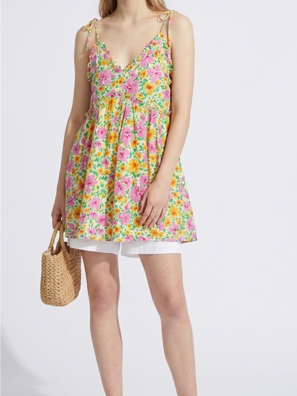 Patrons of Peace Pink & Yellow Floral Tie-Shoulder Sundress Top